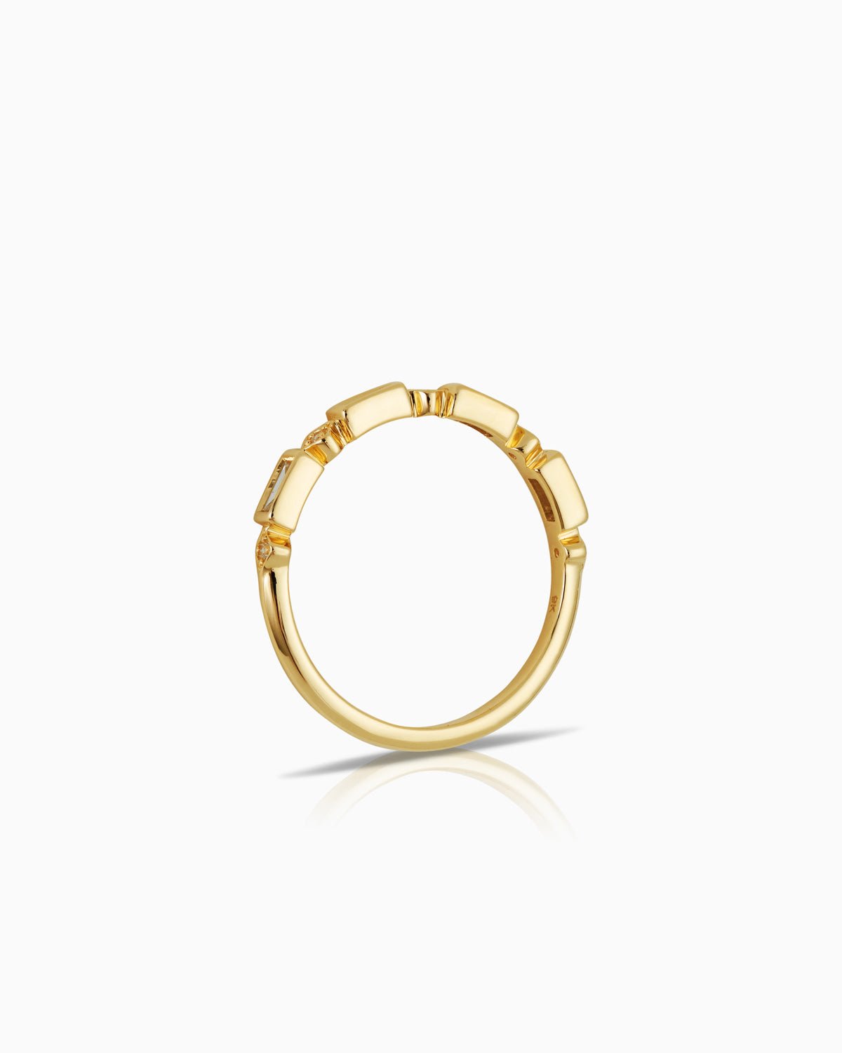 side view of Bezel Baguette/Round Diamond Stackable Ring by claude and me