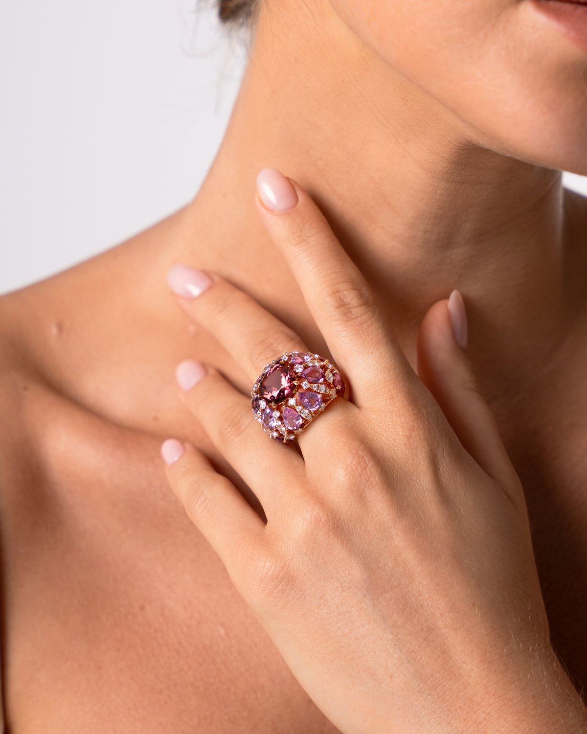 "Empress of the Northern Star" Pink Tourmaline and Sapphire Ring