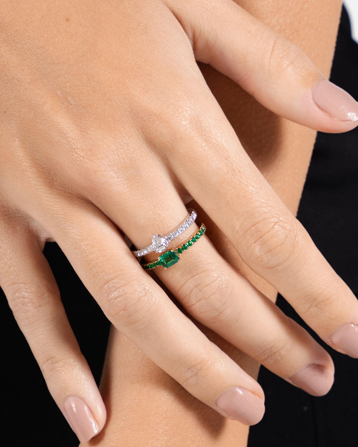 Emerald and Diamond Double Band Dress Ring