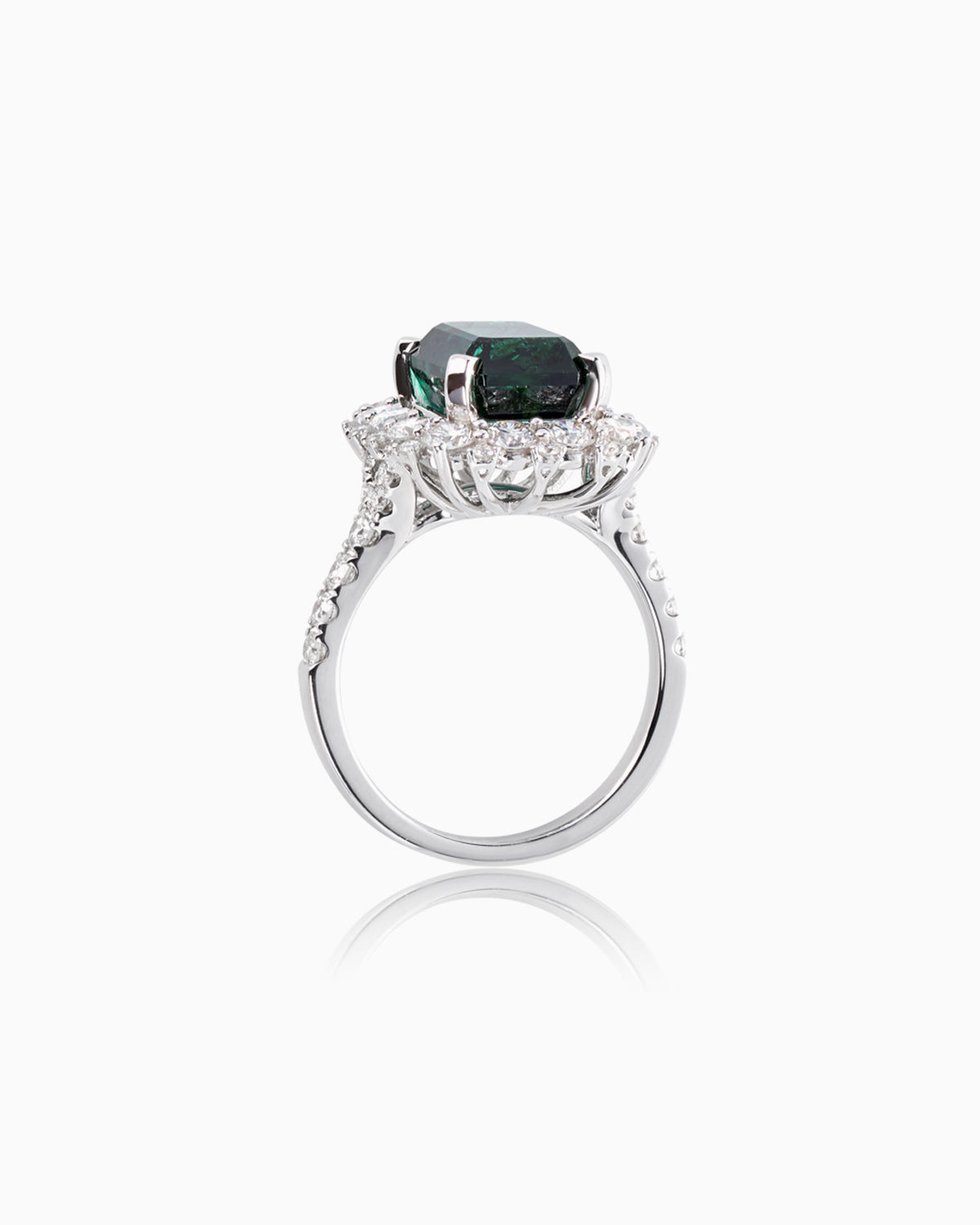 green tourmaline and diamond 18k white gold dress ring side view