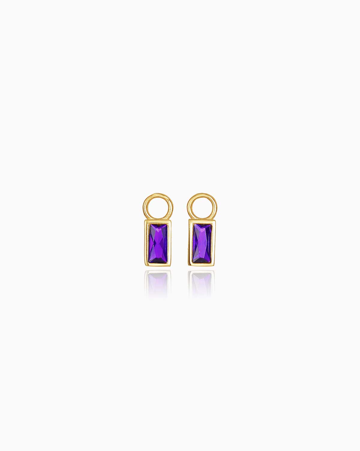 amethyst huggie charms in 9 karat yellow gold