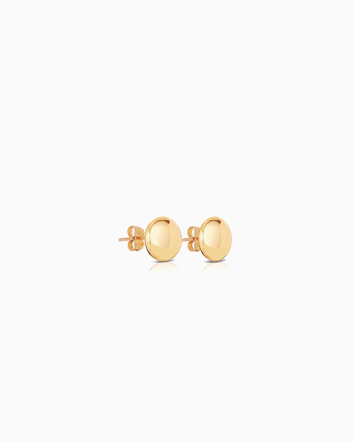 Claude by Claudia 18 karat yellow gold button studs with butterfly backs.
