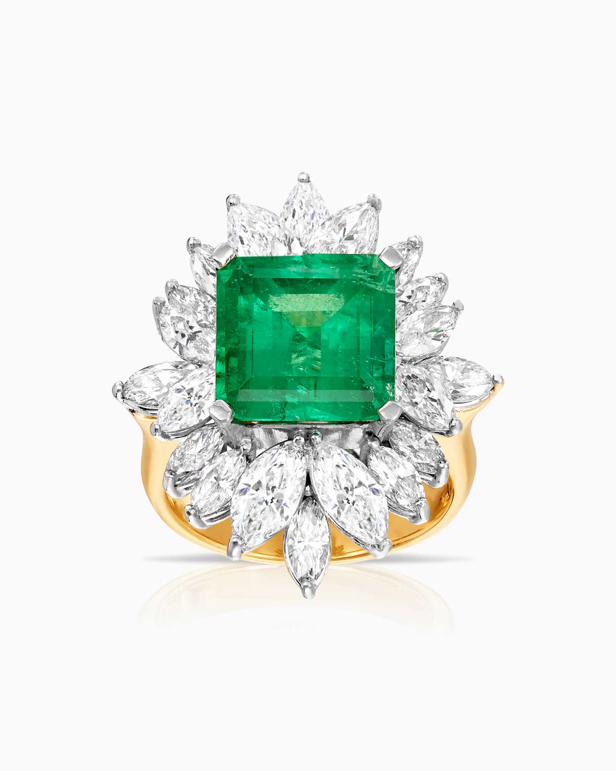 Emerald and Marquise Diamond Ring