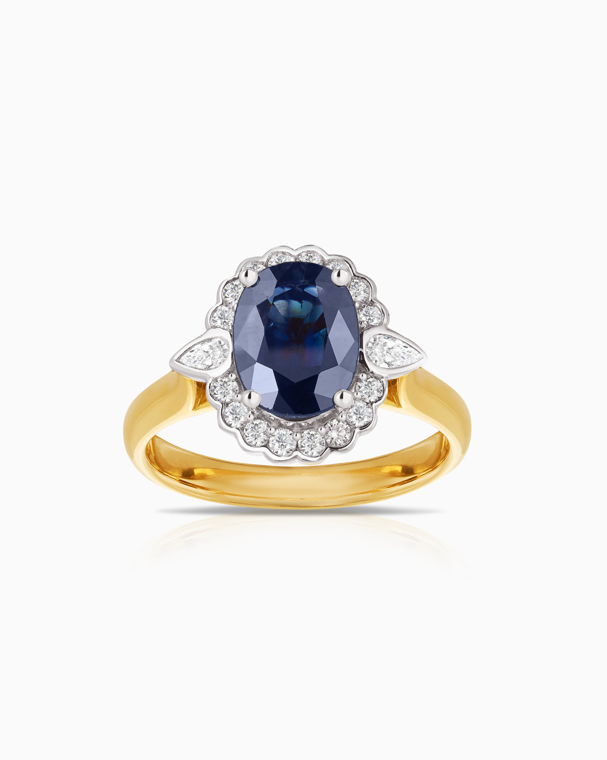2.40ct accented diamond and sapphire ring in 18 karat gold by claude and me jewellery