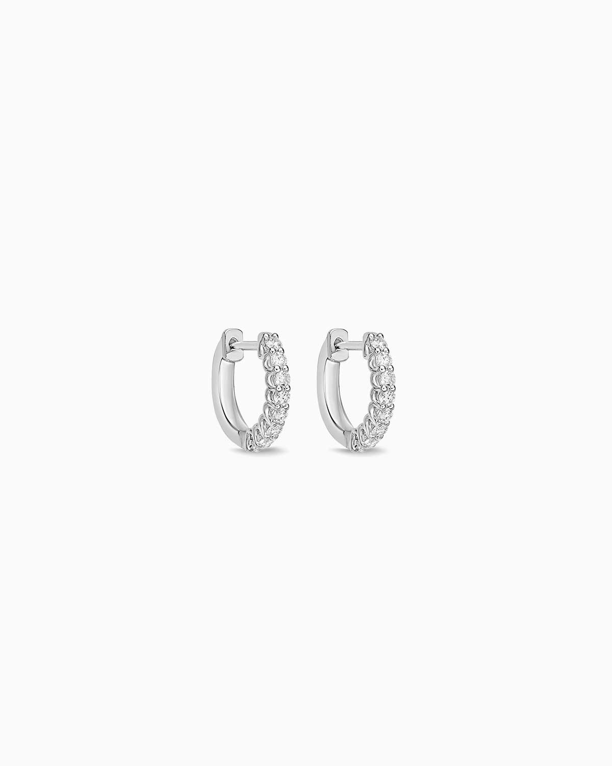 18 karat white gold diamond huggies by claude and me jewellery