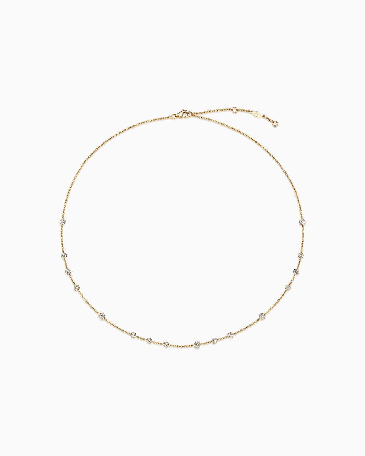 0.78 total diamond weight yellow gold diamond necklace featuring 16 white diamonds