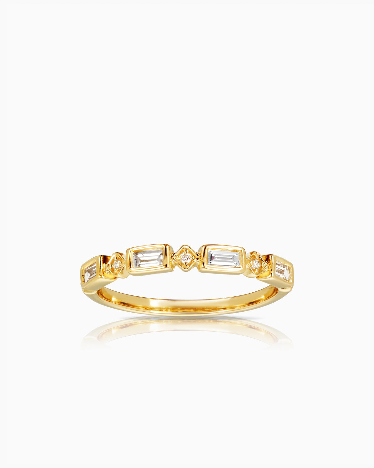 Bezel Baguette/Round Diamond Stackable Ring by claude and me