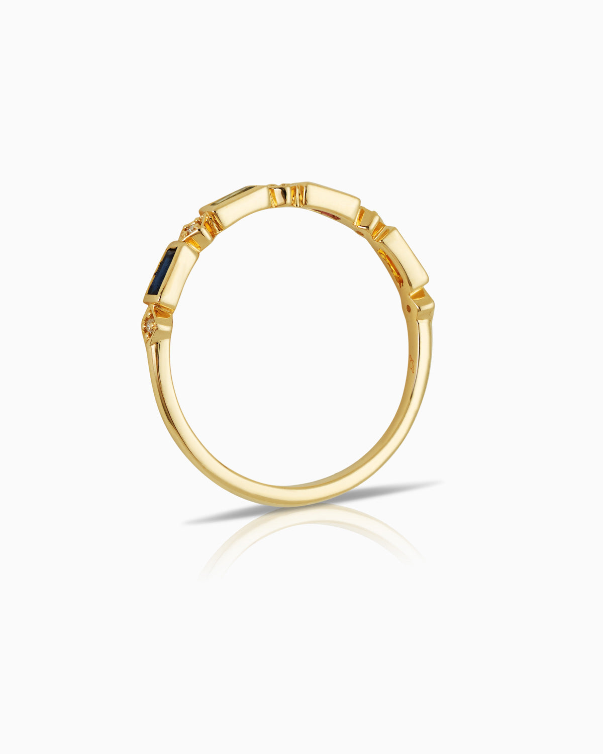 side view of Bezel Baguette/Round Coloured Stackable Ring