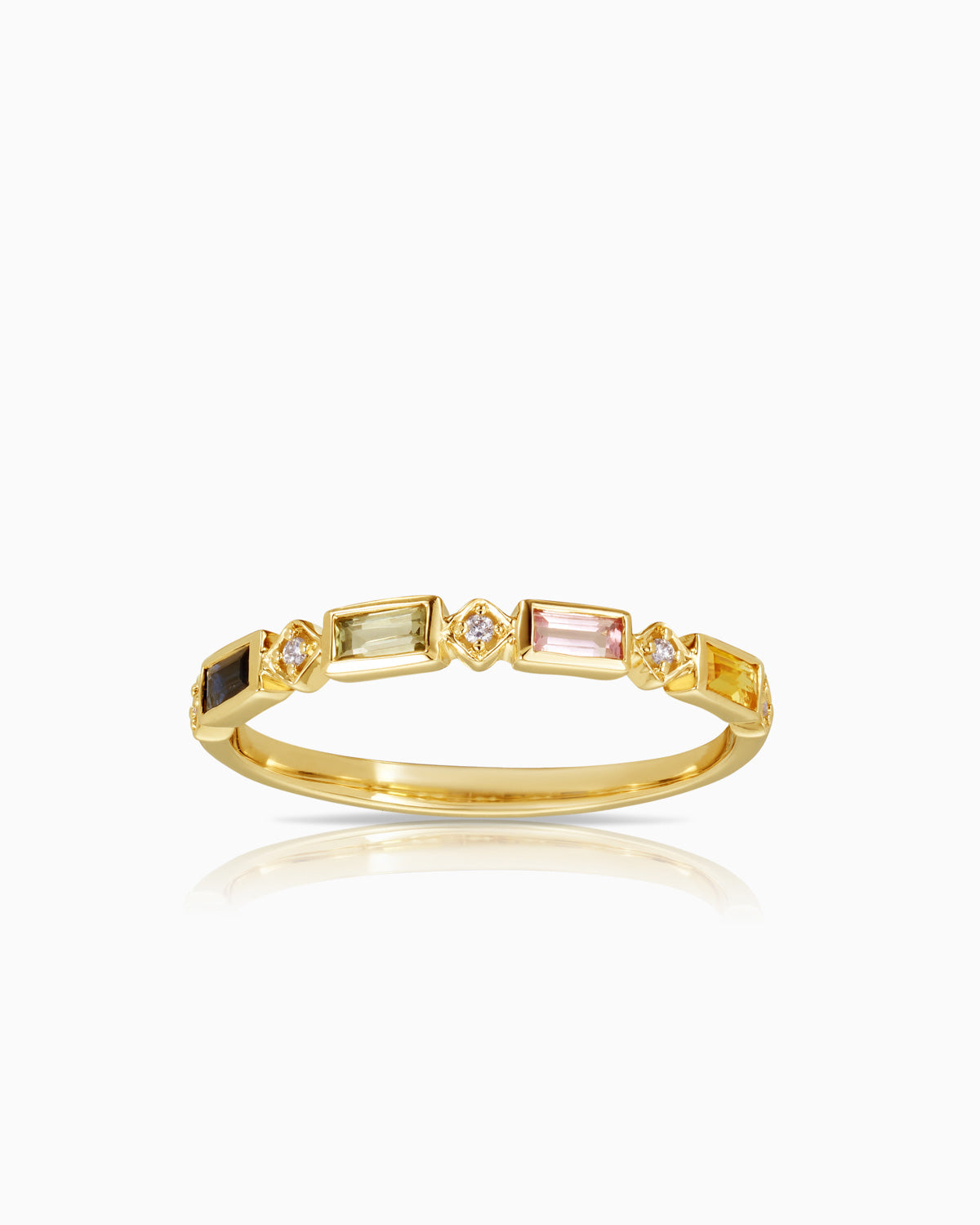 Bezel Baguette/Round Coloured Stackable Ring