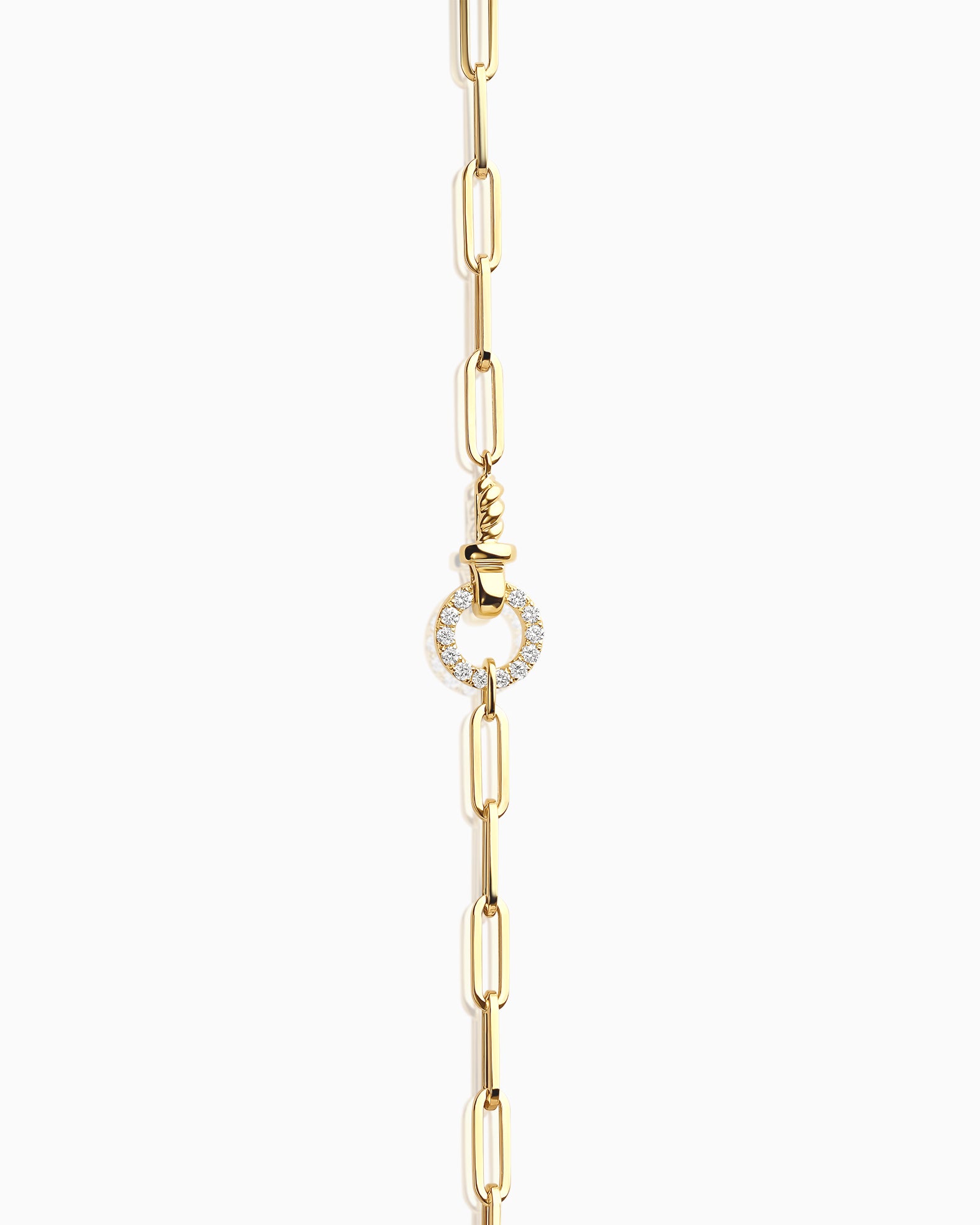 14k yellow gold bracelet with elongated links and a 0.14ct diamond-set clasp, inspired by equestrian design from the Claude by Claudia collection.