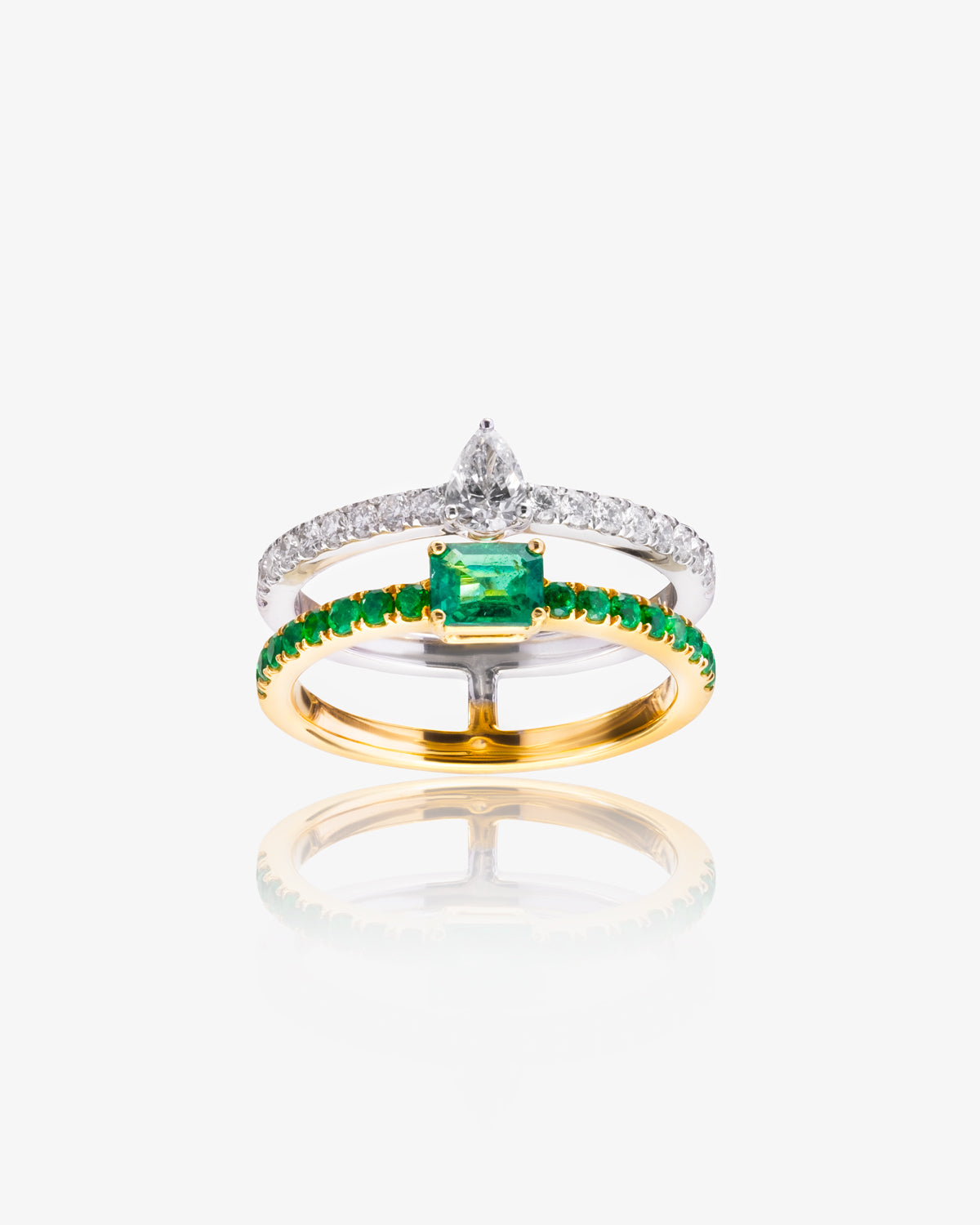 Emerald and Diamond Double Band Dress Ring
