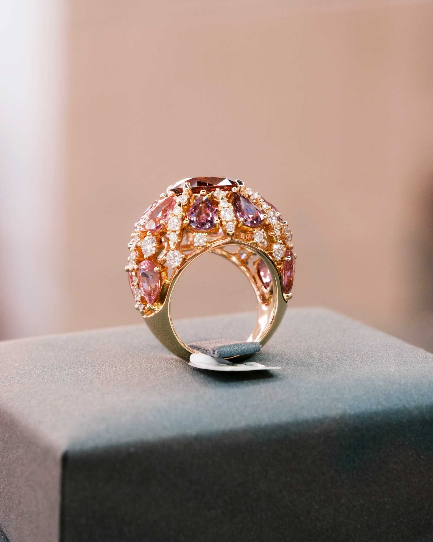 empress pink tourmaline and sapphire ring in the Claude and me cabinet