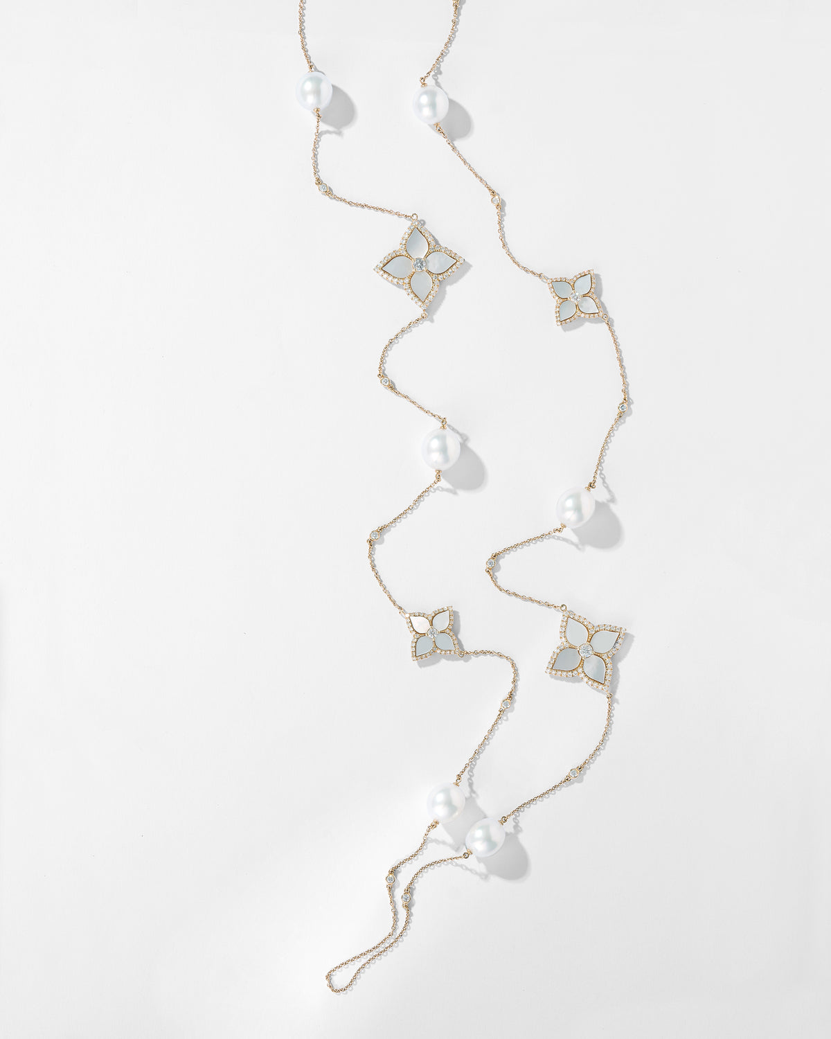 Opera Length Floral Pearl and Diamond Necklace
