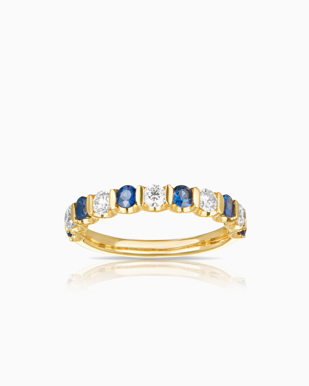 sapphire diamond and 18k yellow gold milgrain wedding band