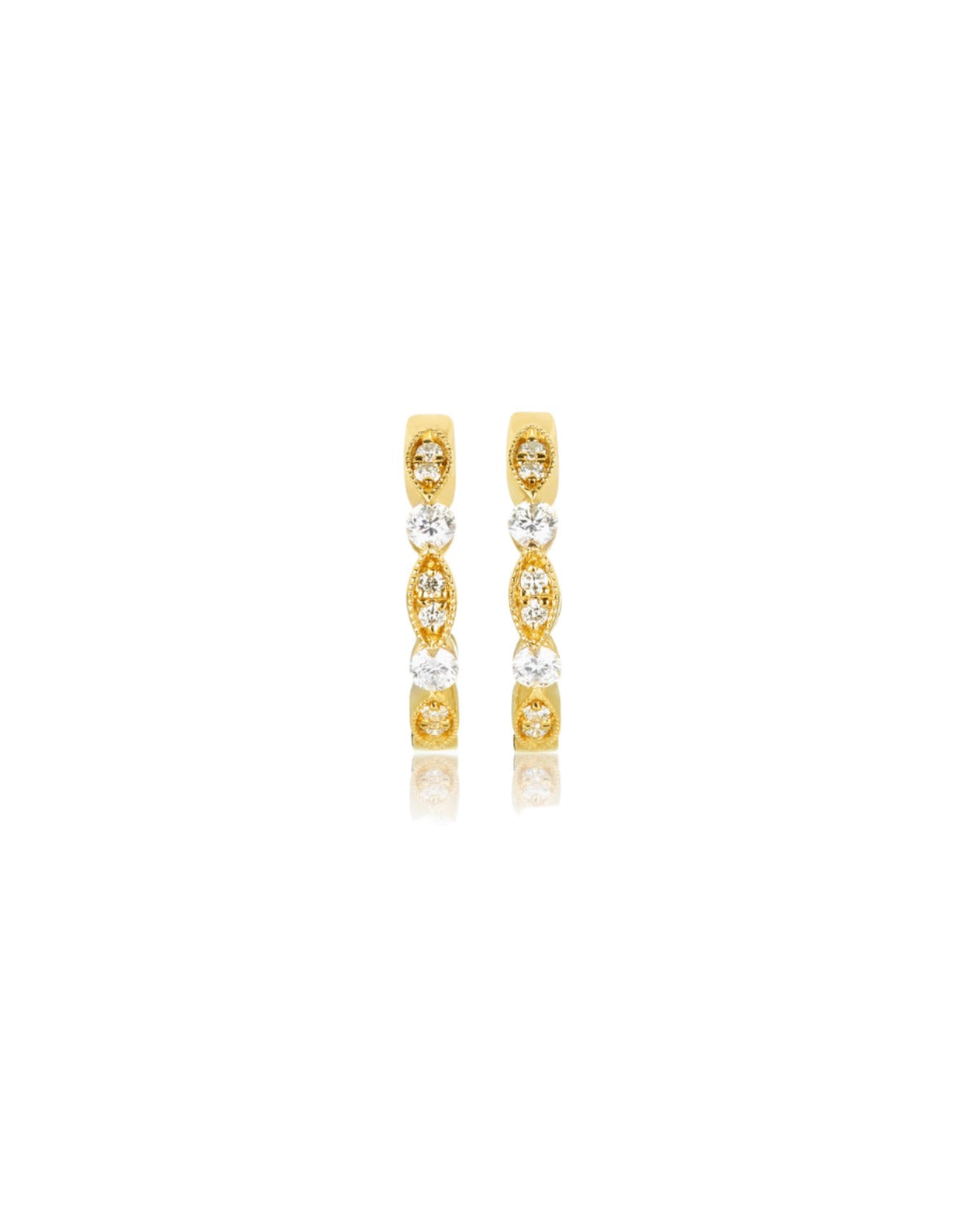 vintage diamond huggies crafted from 18k yellow gold front view by claude and me jewellery