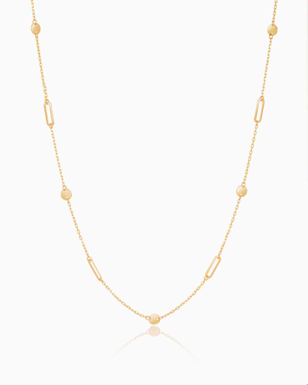 Disc and paperclip fancy 9 karat yellow gold chain by claude and me jewellery.