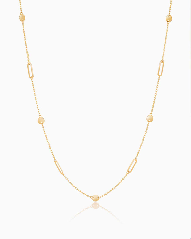 Disc and paperclip fancy 9 karat yellow gold chain by claude and me jewellery.