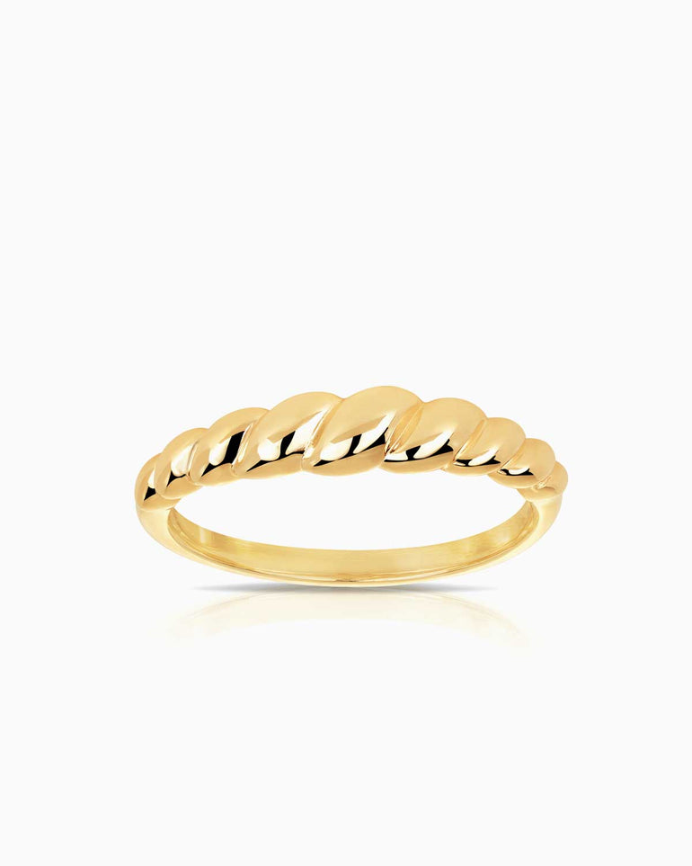 Mini 10 karat yellow or white gold croissant ring from claude and me jewellery