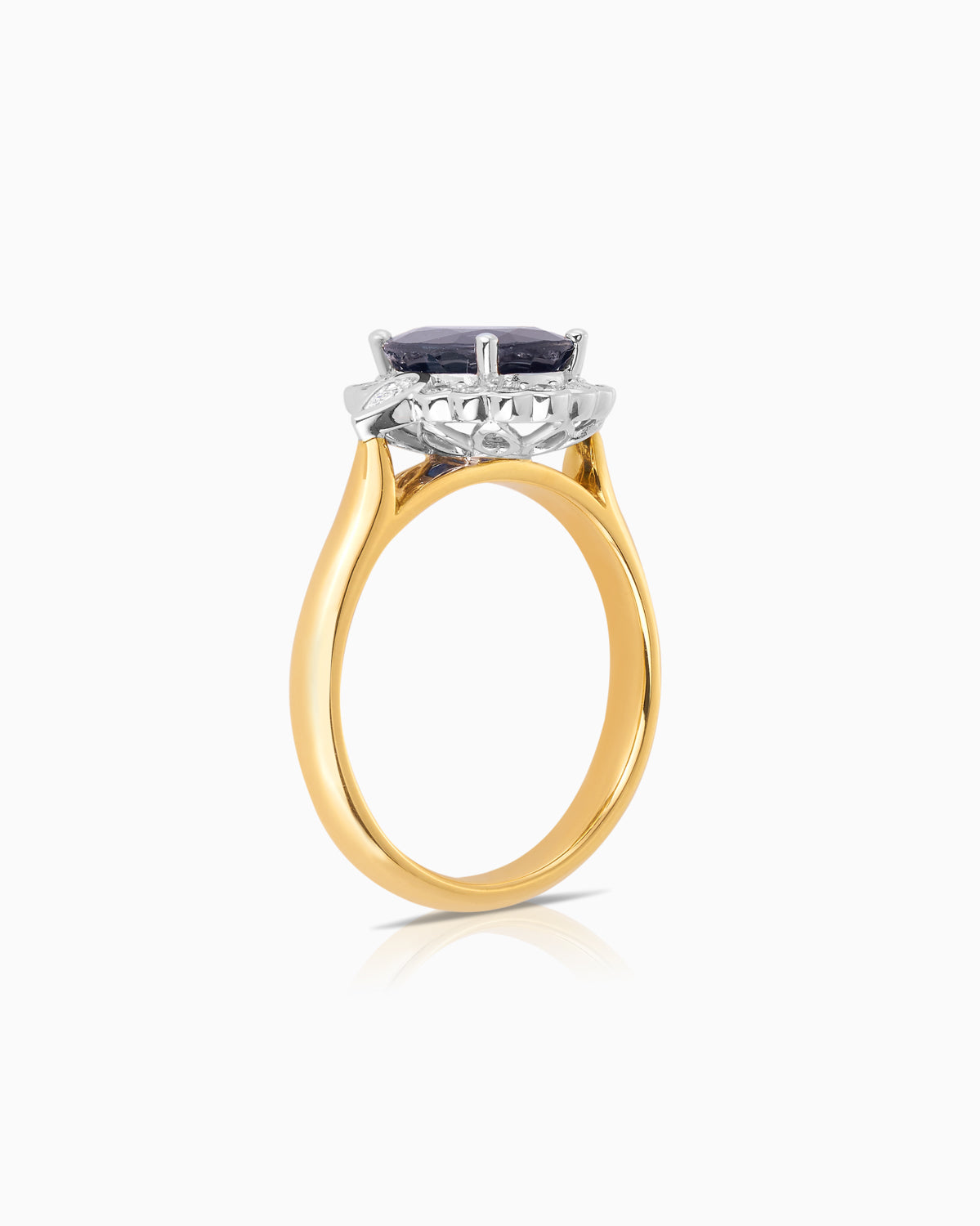 2.40ct accented diamond and sapphire ring in 18 karat gold by claude and me jewellery